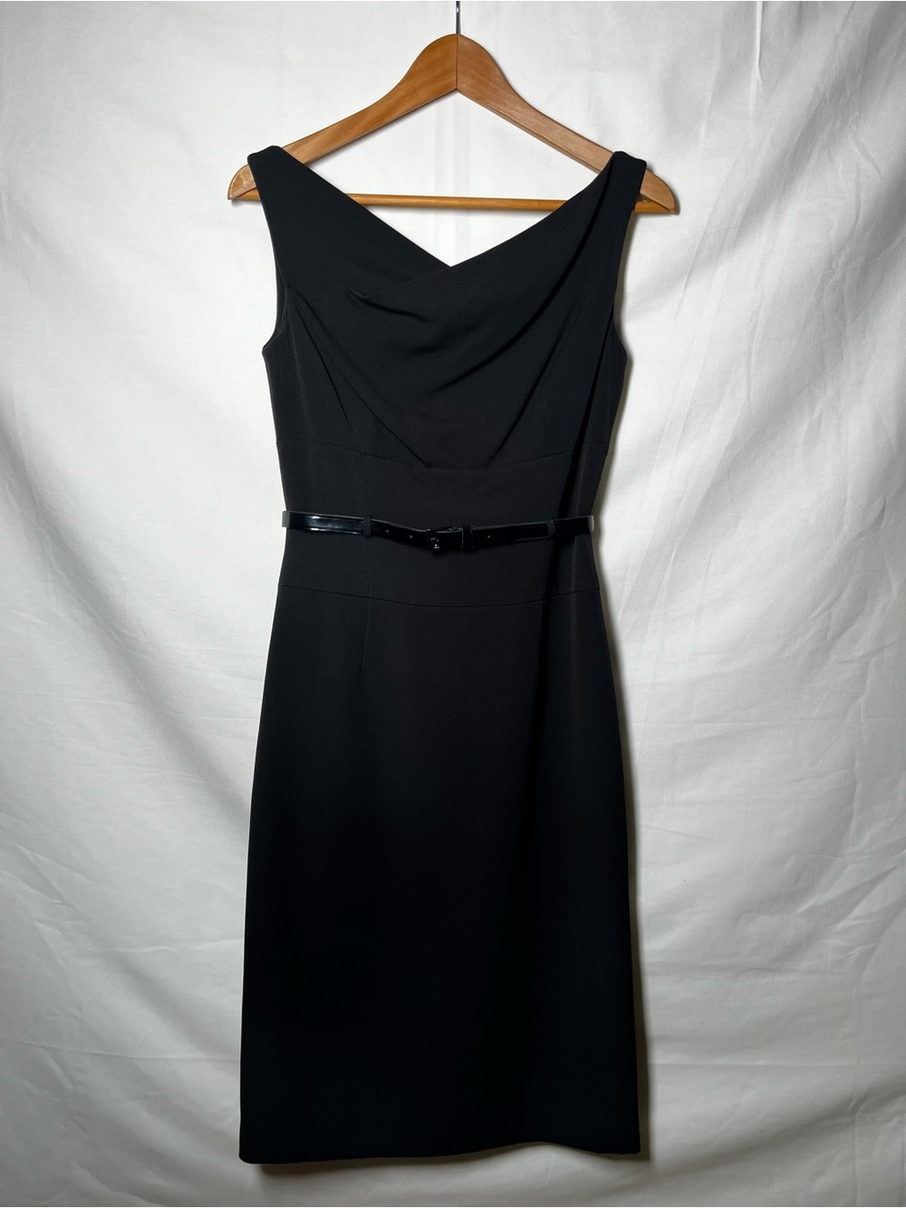 ANTONIO MELANI Black Sleeveless Sheath Dress with Patent Belt